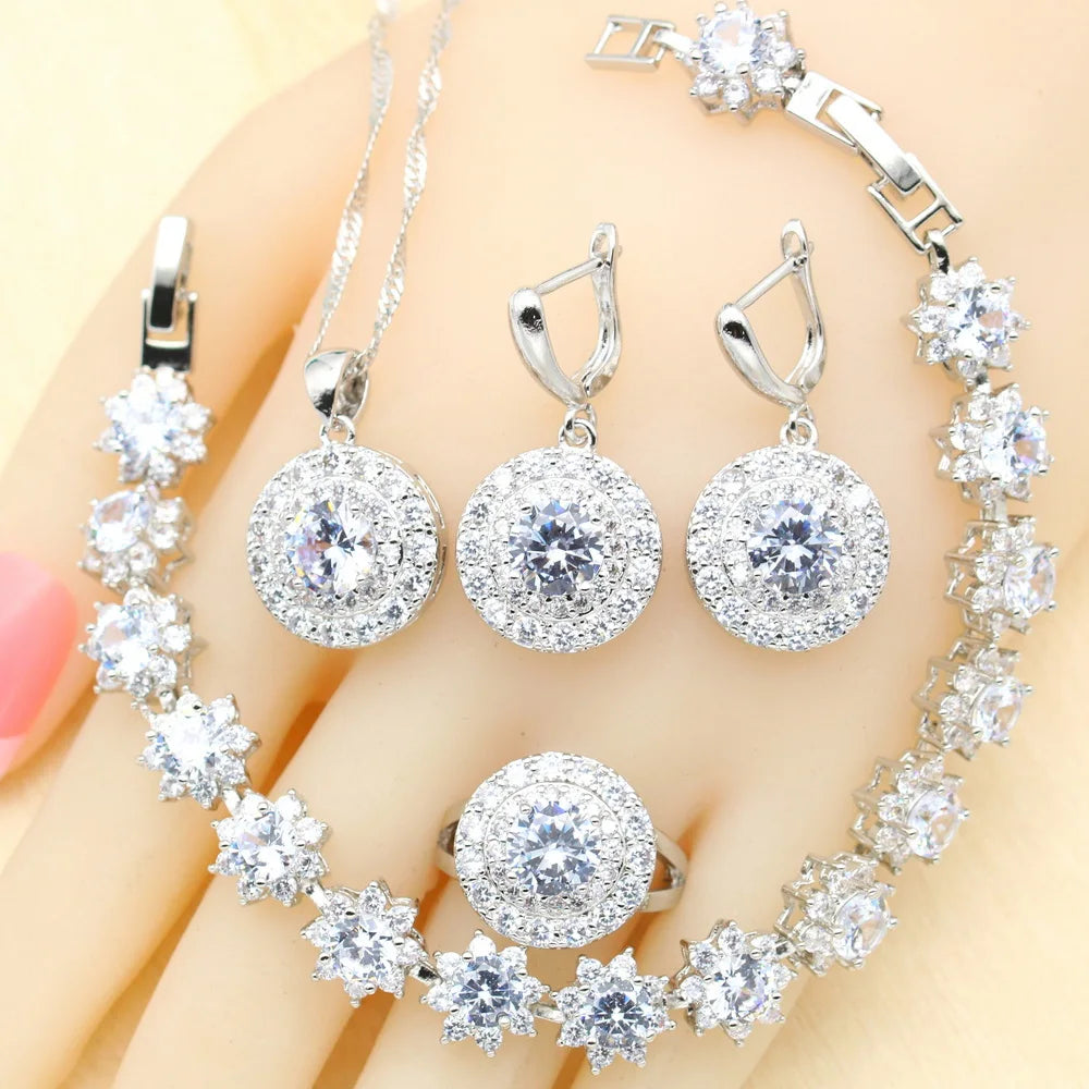 XOTICA Women's round Rainbow Zirconia Jewelry Set Includes Bracelet Earrings Ring Pendant Necklace for Weddings and Parties