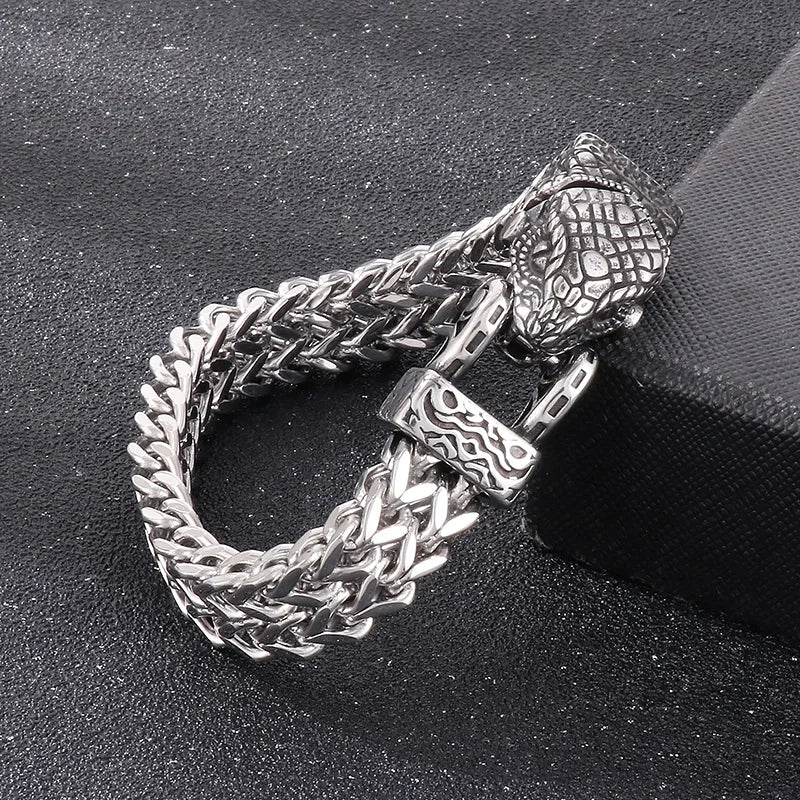 KALEN 220mm Men Punk Stainless Steel Snake/Eagle/Wolf Head Clasp Links Bracelet