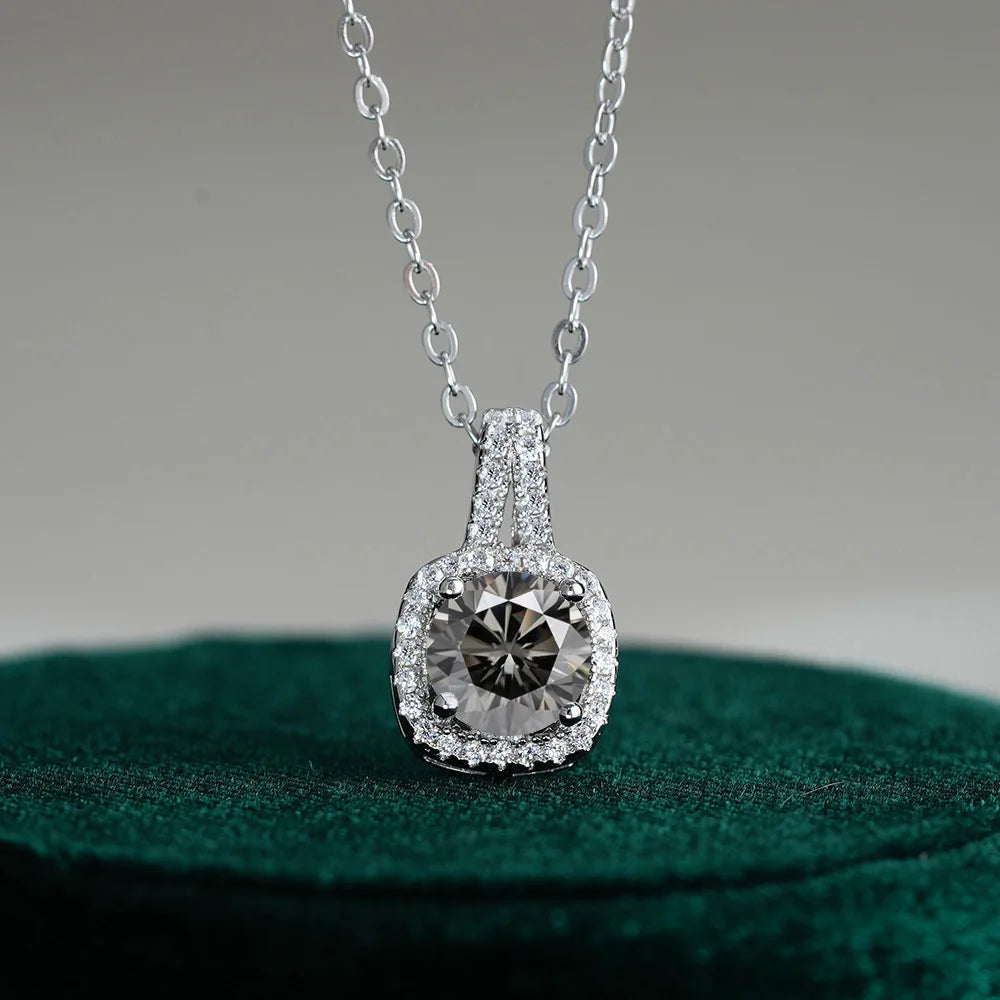 Fine Jewelry 925 Silver Square Bezel Set Round Cut 1CT 2CT VVS GRA Certified Colorful Moissanite Diamond Pendant Necklaces Women