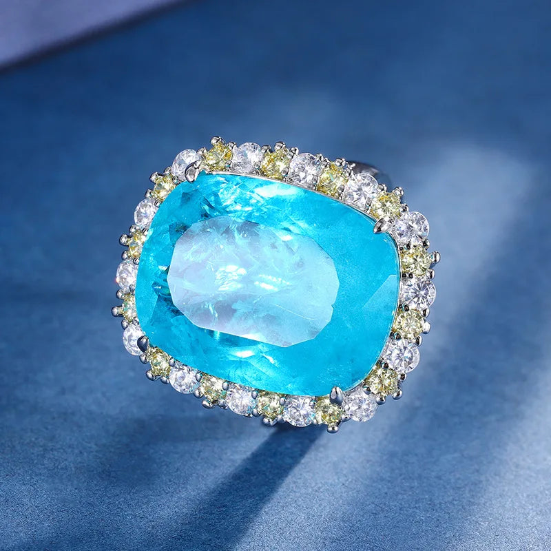 Gemfiori Light Luxury Niche Design with Inlaid Blue Zircon Wedding Set Pendant Earring Bridal Jewelry Accessories