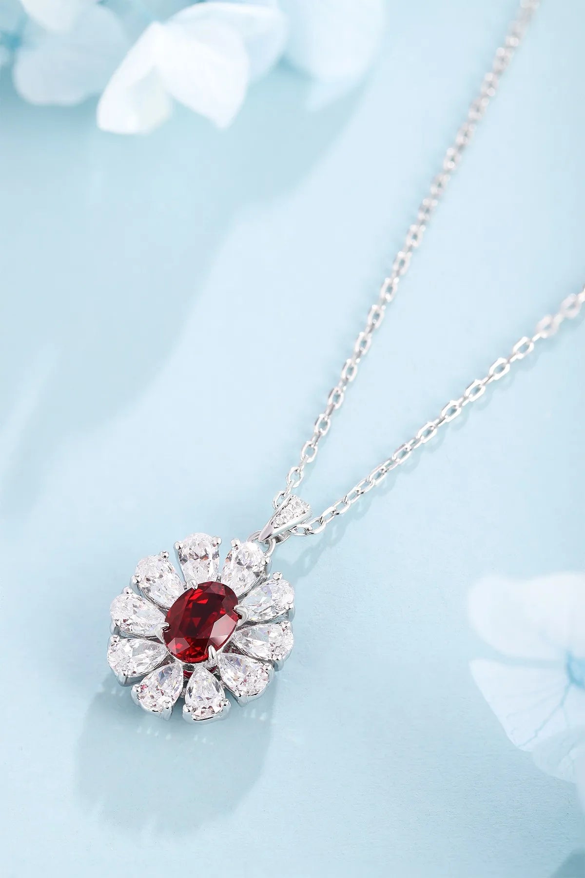 Gemfiori Anster 925 Sterling Silver High-quality Cultivated Ruby Necklace - Suitable for Parties or As a Gift