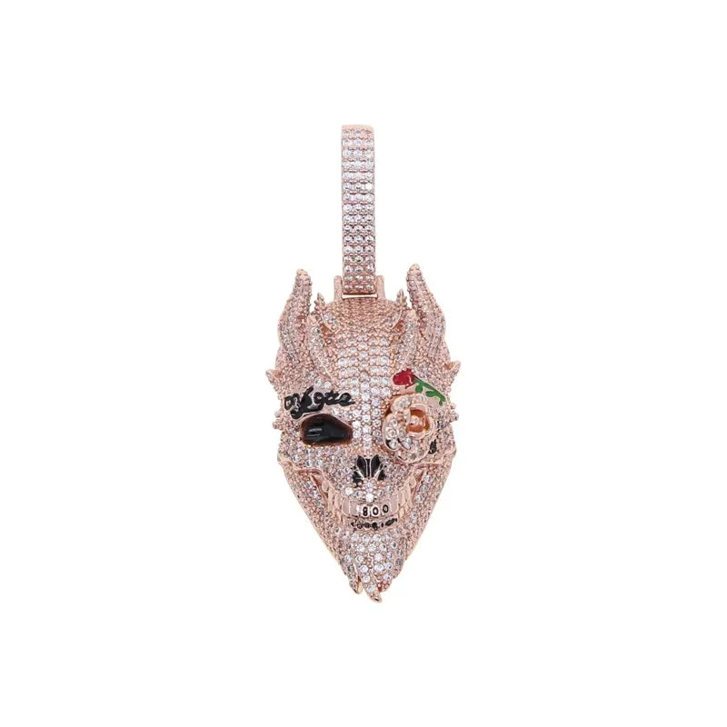 BiG-BOSS Bling Full Diamond 3 Colors Cool Rock Punk Men Jewelry Micro Pave CZ Iced Out Big 3D Shaped Skull Pendant Hip Hop Necklace