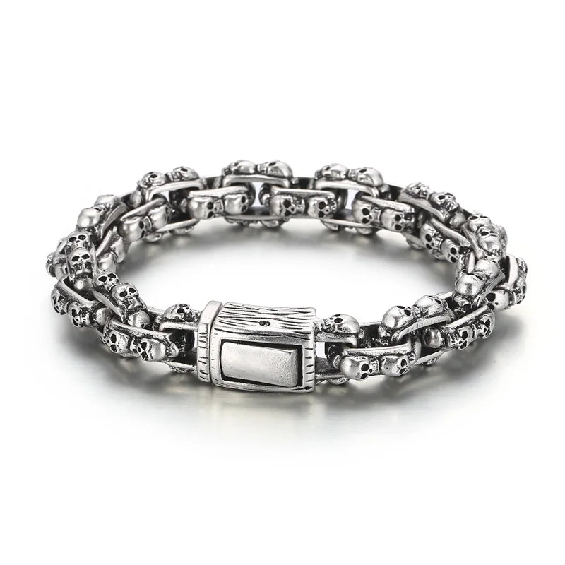 KALEN 230mm Men Stainless Steel Rectangular Links Bracelet With Punk Skull Charms