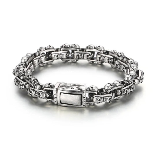 KALEN 230mm Men Stainless Steel Rectangular Links Bracelet With Punk Skull Charms