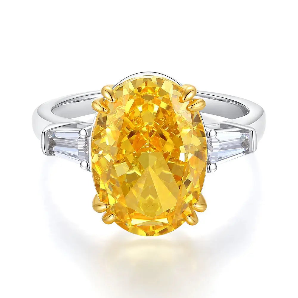 Trendy 925 Sterling Silver 5A 8A Yellow Cubic Zirconia Ring for Women Engagement Promise Bride Rings Customized Jewelry Supplies