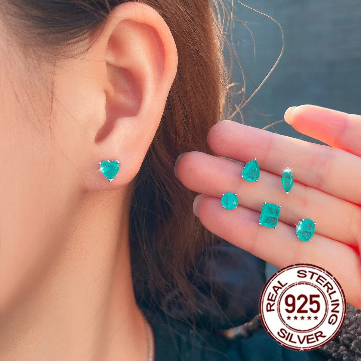 S&S 925 Sterling Silver Paraiba-Style CZ Stud Earrings – 6 Shapes – Collection
