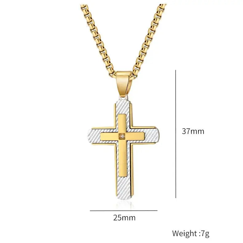 Hip Hop Twill Religious Cross Anti Non Tarnish WaterProof Pvd Stainless Steel Fashion Jewelry Pendant Necklace for Men Wholesale