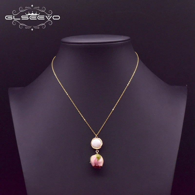 925 Sterling Silver Choker Necklace Natural Freshwater Pearl Flower  Pendant Necklace for Women Fashion Jewelry
