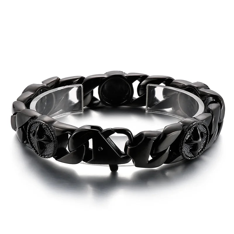 VIKING Mens Punk Arrow Cross Link Bracelet – Black Stainless Steel