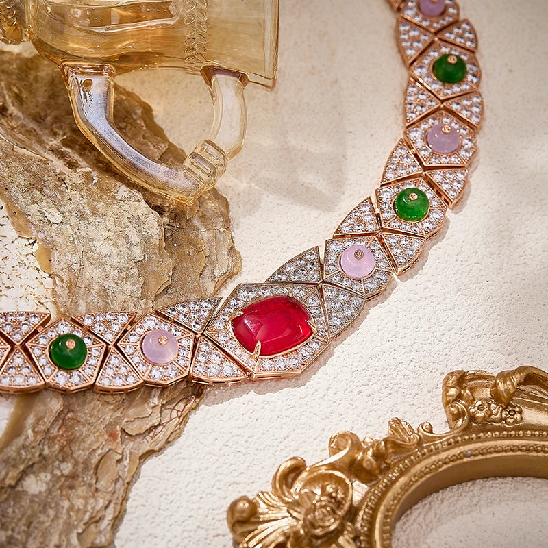 Autumn and Winter Banquet Women's Necklace Earrings Unique Personality Colorful Diamonds and Geometric Shapes Jewelry Set