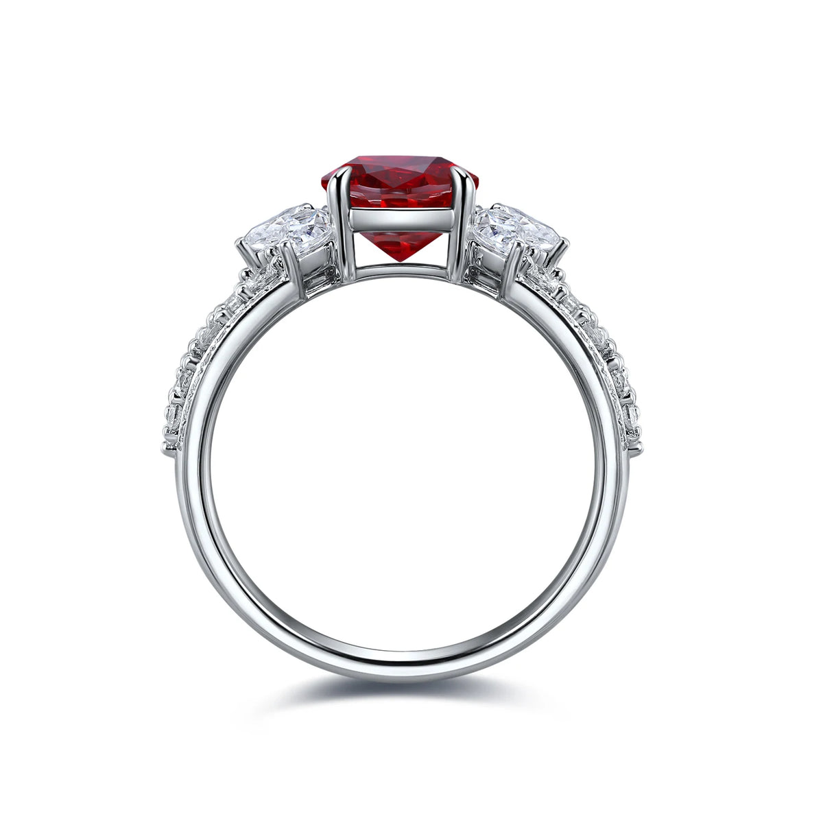 Gemfiori New Popular Lab Grown Ruby Ring 7*9mm 3.5 Carat Lab Created Engagement Ring 925 Sterling Silver Lab Ruby Ring for Giftgs