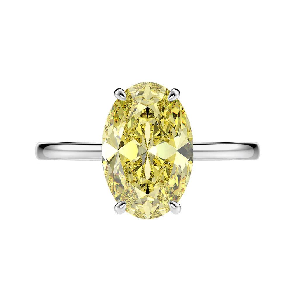 MuShan 5.5 Carat Redion Cut High Carbon Yellow Diamond 8 12mm Oval Ring Women Party Luxury 925 Sterling Silver CMA Certified