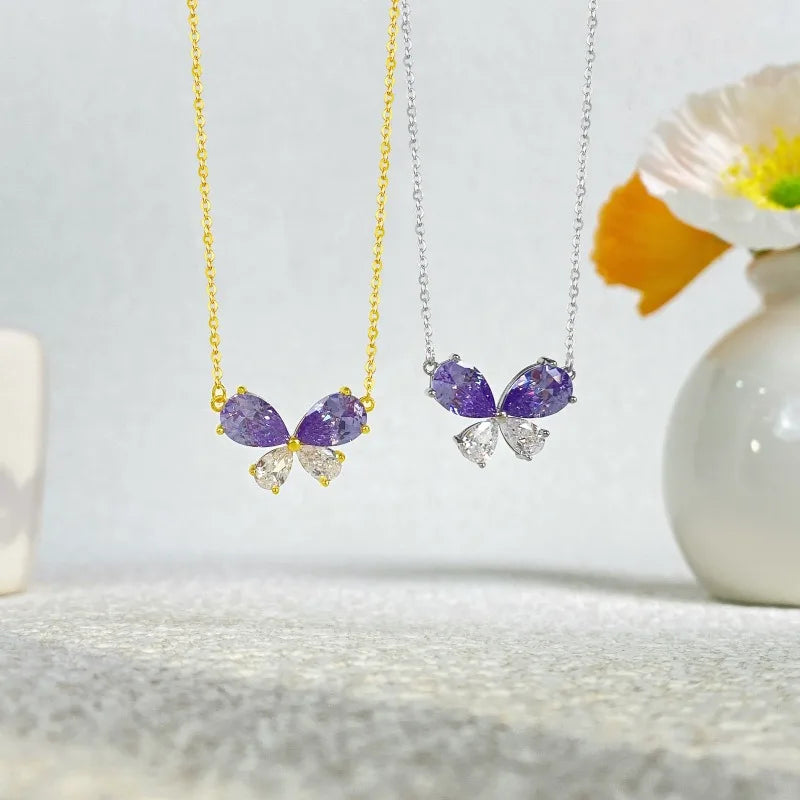 Elegant Women Girls 925 Sterling Silver Butterfly Necklace Engagement Wedding Pear Shape Zirconia Chokers Jewelry Manufacturer