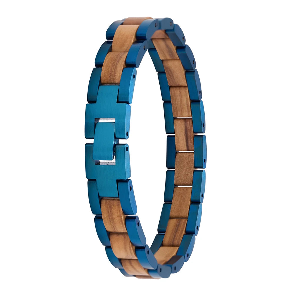 REBEL Handmade Unisex Natural Walnut Wood Luxury Trendy Gift Jewelry & Gold Stainless Steel Chain & Link Bracelet