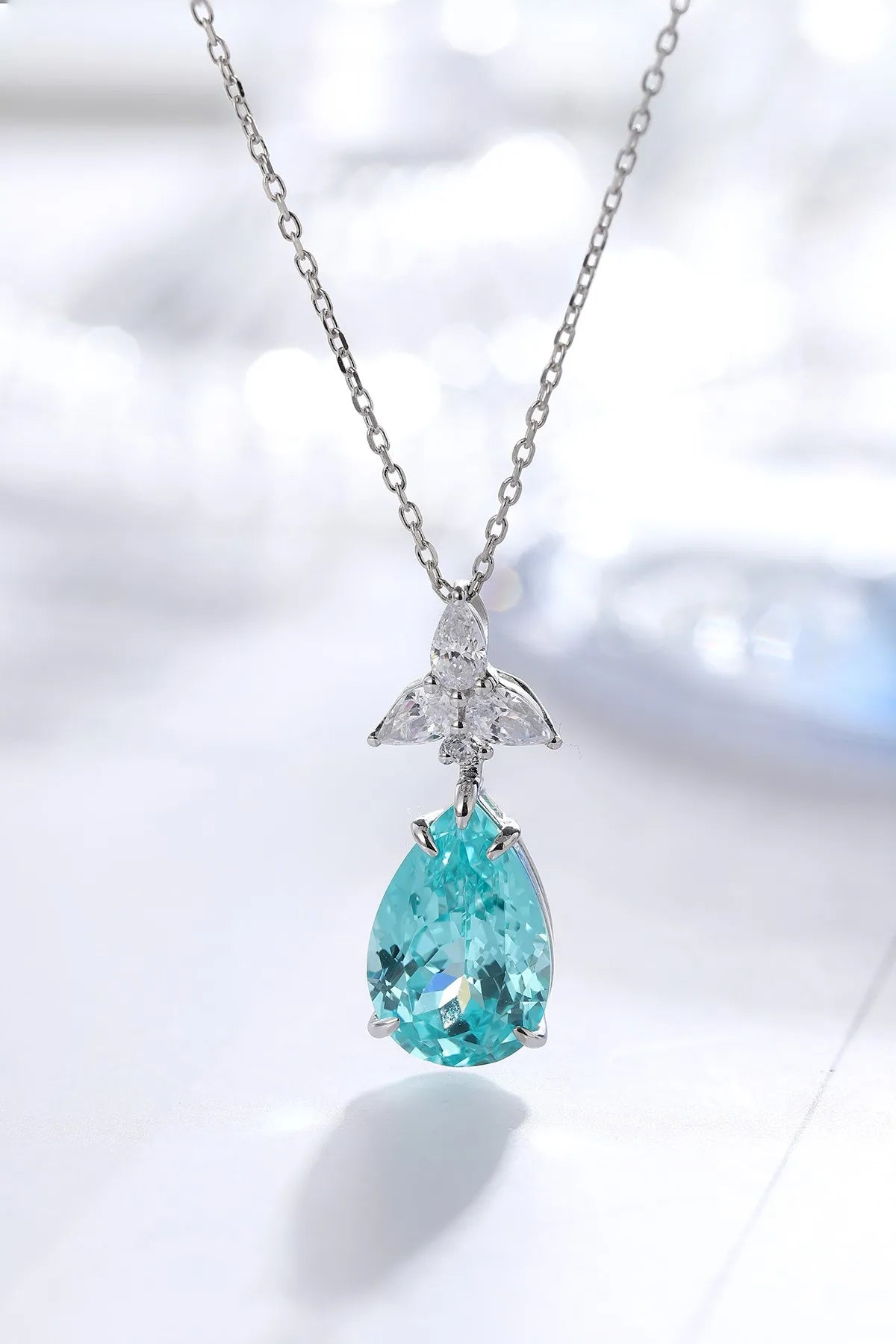Gemfiori Anster 925 Sterling Silver High-quality Cultivated Paraiba Necklace - Suitable for Parties or As a Gift