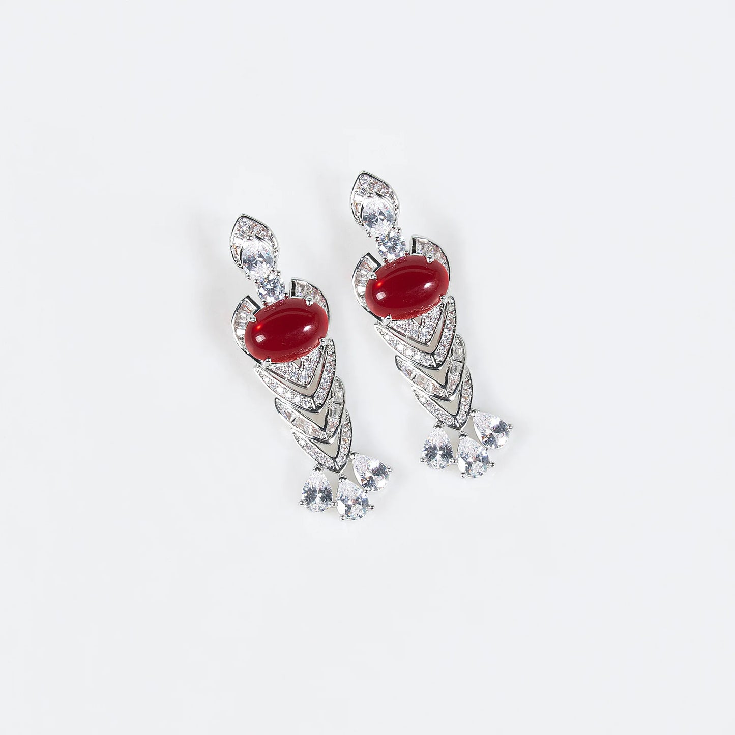 High Quality Luxury Jewelry Sets Elegant Rhodium Plated Ruby Red Cubic Zirconia Necklace Earring Sets for Wedding Party