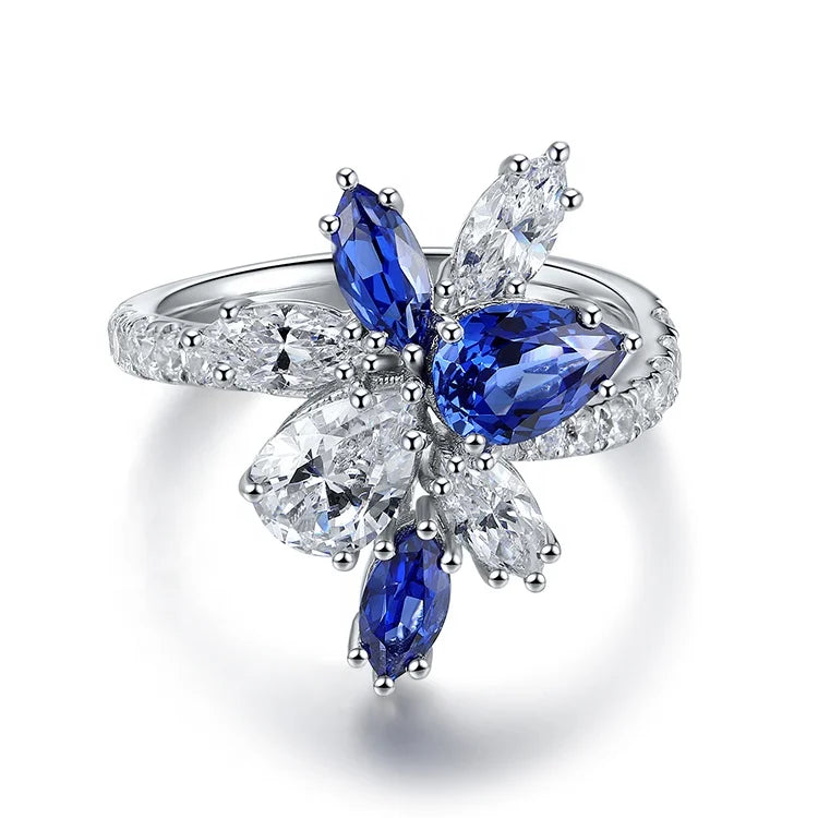 Gemfiori Miss Jewelry New Design 18k Gold Pear Cut CZ Sapphire Stone Promise Diamond Engagement Ring for Women