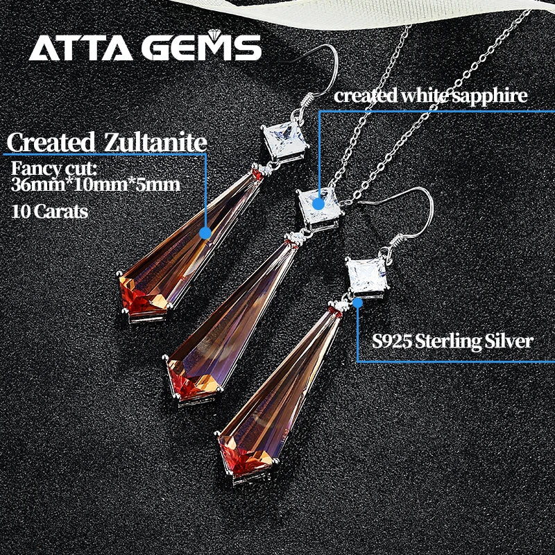 Color Change Zultanit Jewelry Sets 925 Sterling Silver Created Diaspore Pendant Earring Gemstone Jewelry for Women's Luxury