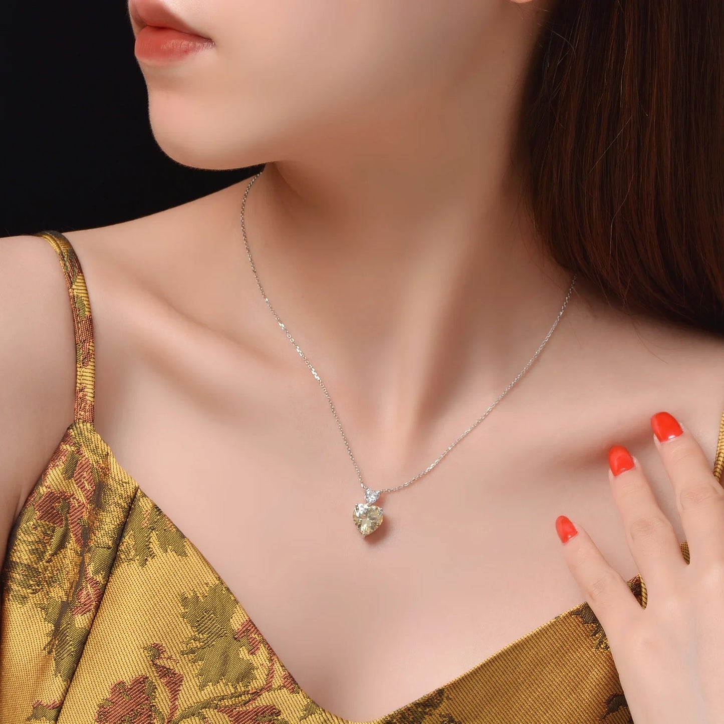Silverelli | 925 Silver 6.5ct Heart Zircon Pendant Necklace | 10×10mm | Yellow | Platinum Plated