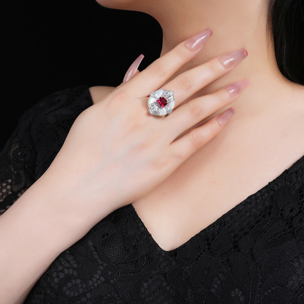 MuShan Jewelry Factory S925 Sterling Silver Ring Electroplated White Gold HighCarbon Diamond Ring Unique and HighEnd Female Ring