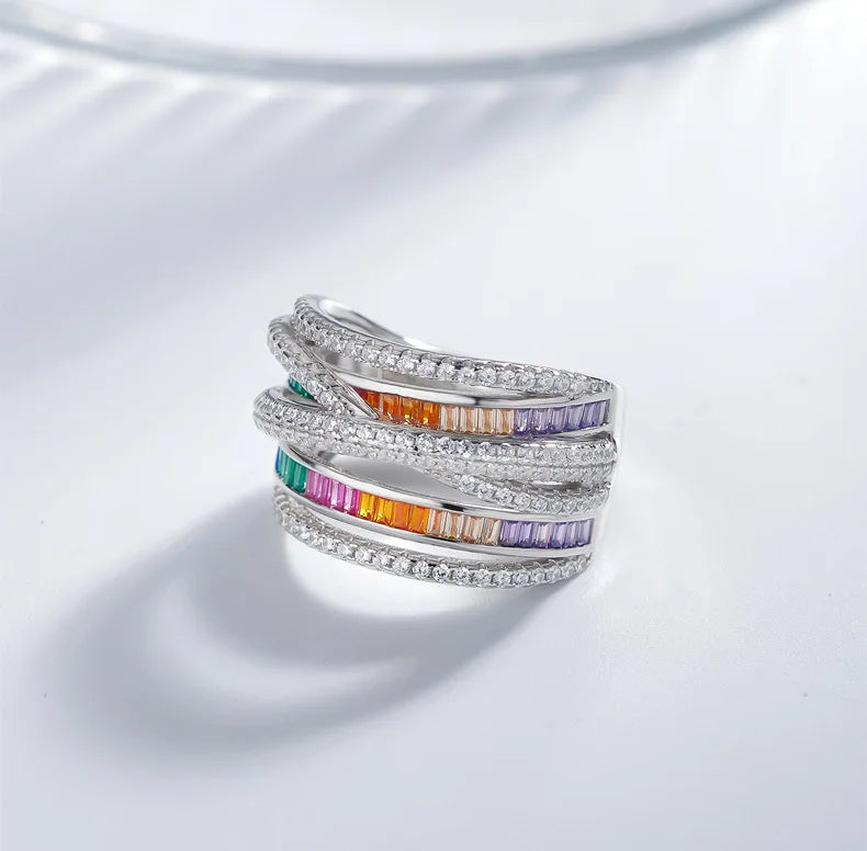 MuShan Jewelry Factory Line Surrounding Wide Pure Silver Women's Wedding Ring Micro Inlaid Zircon Luxury Pave Setting Party