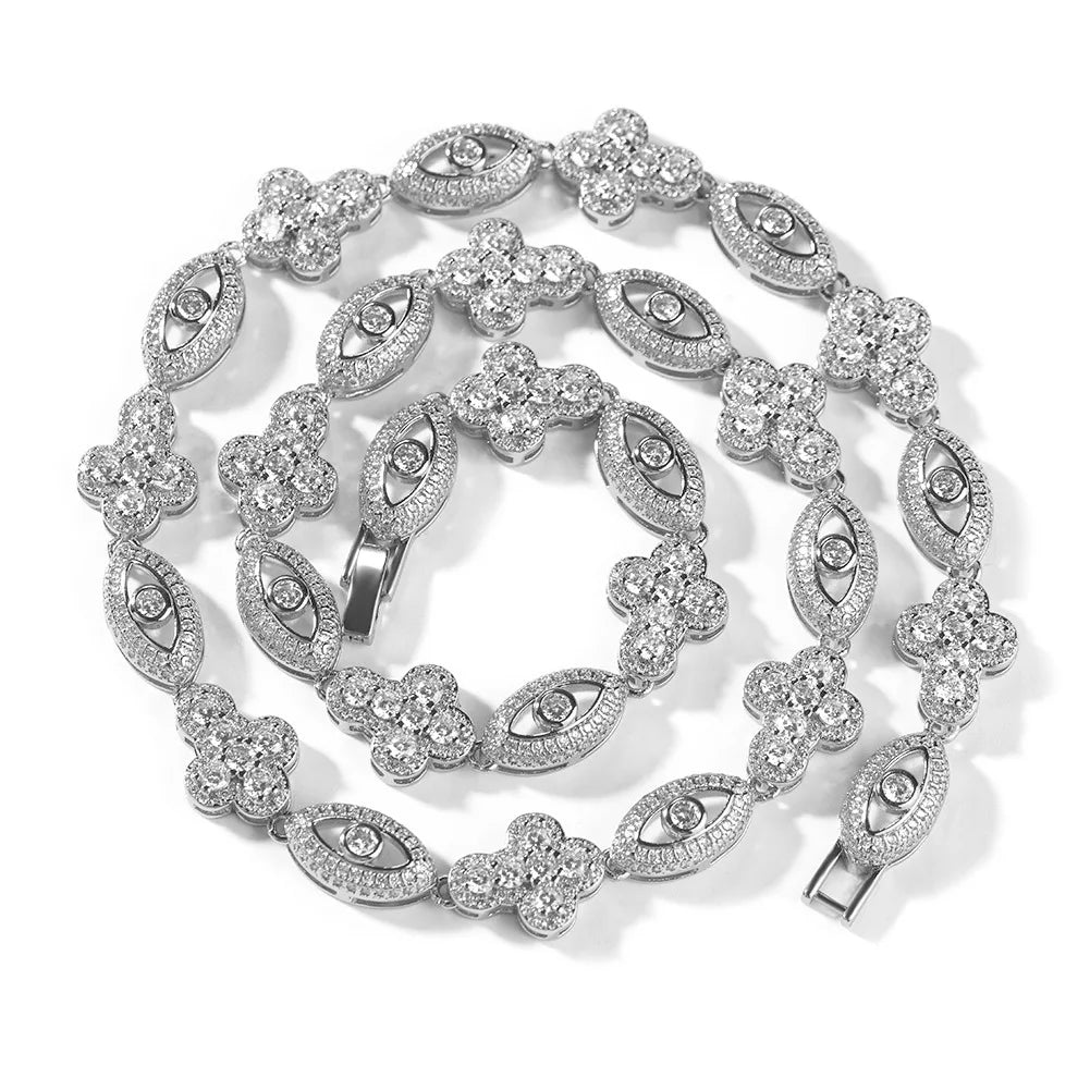Luxury Zircon Tennis Necklace 20inch Dainty Jewelry Evil Eye Necklace Hip-hop Sweater Chain Necklace