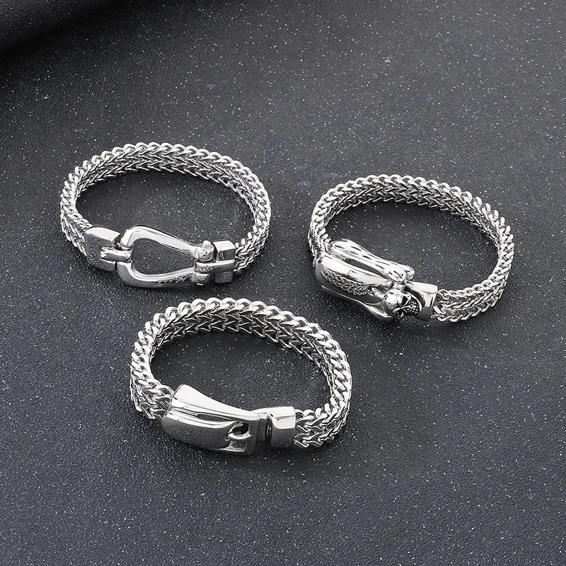 KALEN Punk Herringbone Chain Fine Jewelry Fashion Bracelets Men Stainless Steel Skull Charm Bracelet Bangle