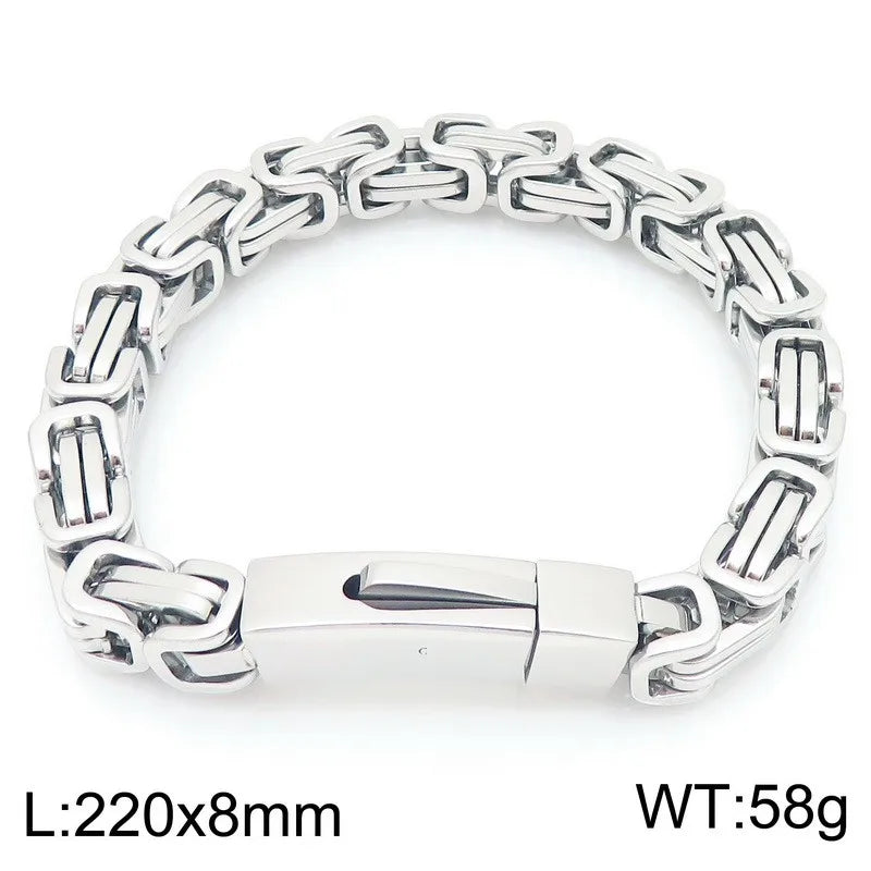 REBEL European American Unique Punk Trendy Vacuum Plated Stainless Steel Imperial Chain Magnetic Buckle Men's Bracelet Set