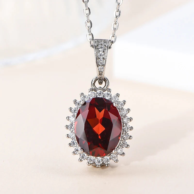 Gioiellieri Natural Stone Minimalist Oval Cut Claw Setting CMA Certified Pendant Necklace Rhodium Plated 925 Sterling Silver Women's Jewelry