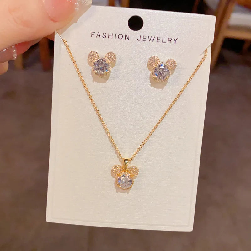 Hot Selling Fashion Unique Necklace and Earrings Set with Zircon Classic Real Gold Plated Jewelry Set for Women