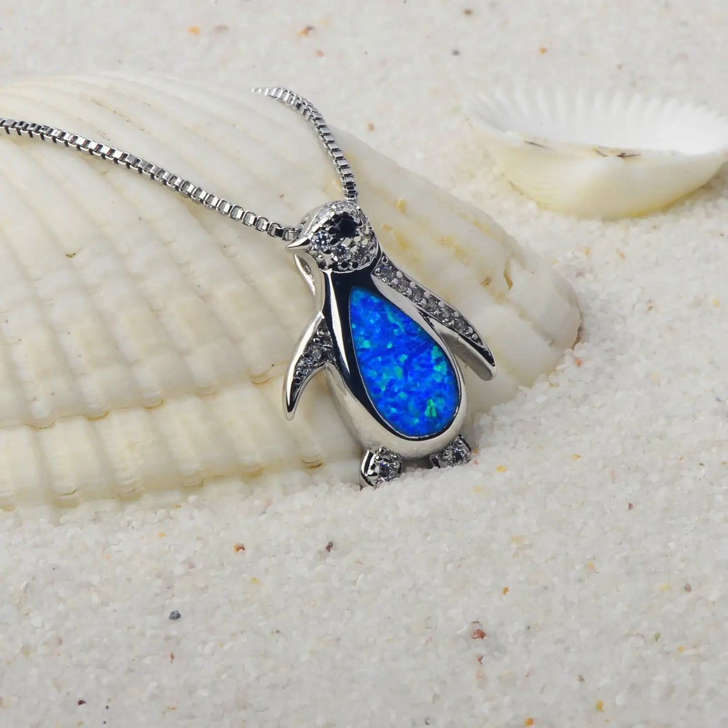 Minimalist Ins Penguin Pendant Necklace Natural Opal Inlay Fashion Jewelry Bulk