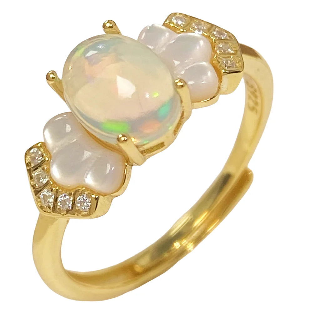 Gioiellieri Factory Women's 925 Silver Gold Rhodium Plated Luxury Natural Opal Prong Setting Ring Pendant Jewelry Set Fine