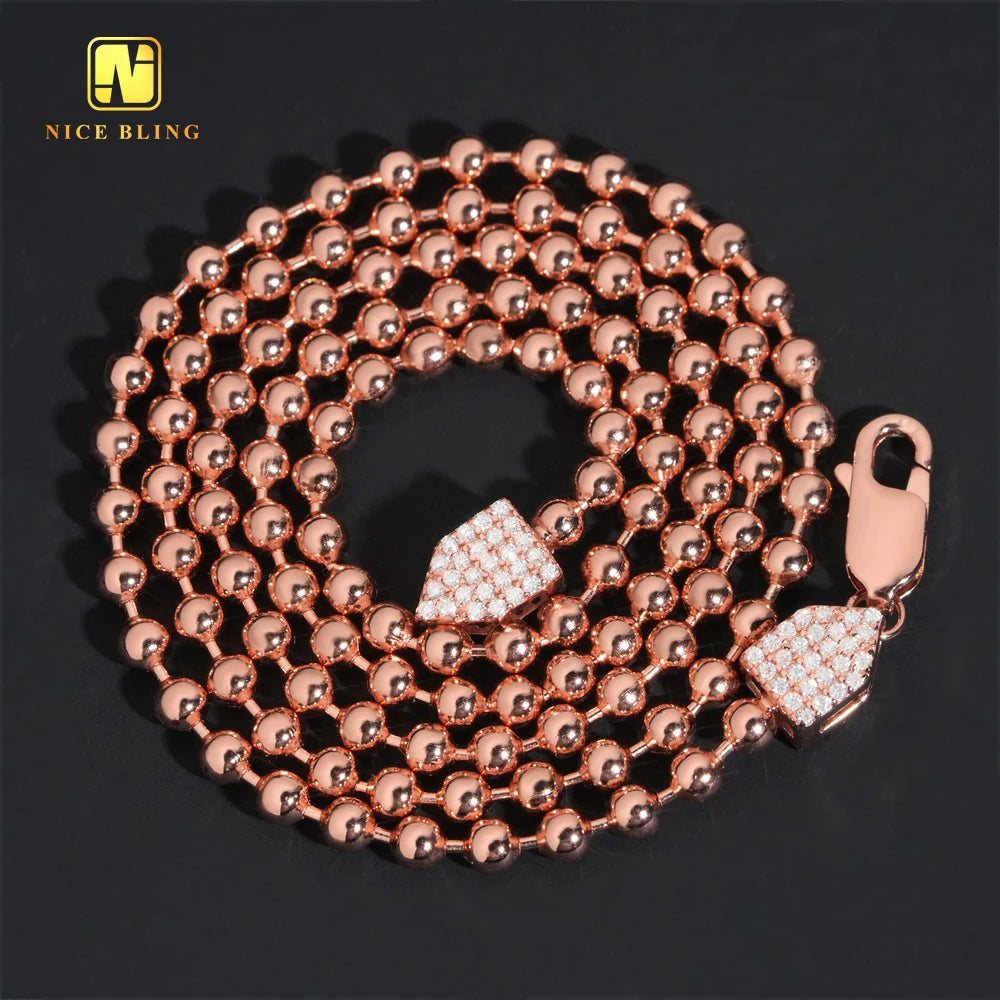 Pass Diamond Tester VVS Moissanite Diamond Rose Fashion Iced Out Hip Hop Women Link Chain 925 Silver Women Beaded Necklace