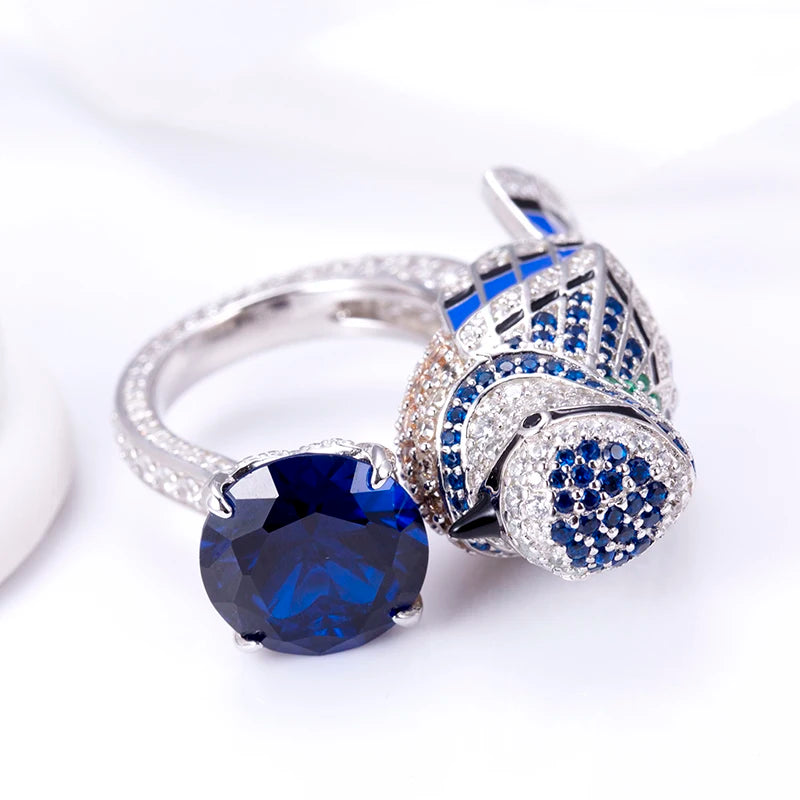 Messi Jewelry MSR-957 Round Royal Blue Lab Grown Sapphire Corundum Ring S925 Unique Design Wedding Ring Engagement Gift Band