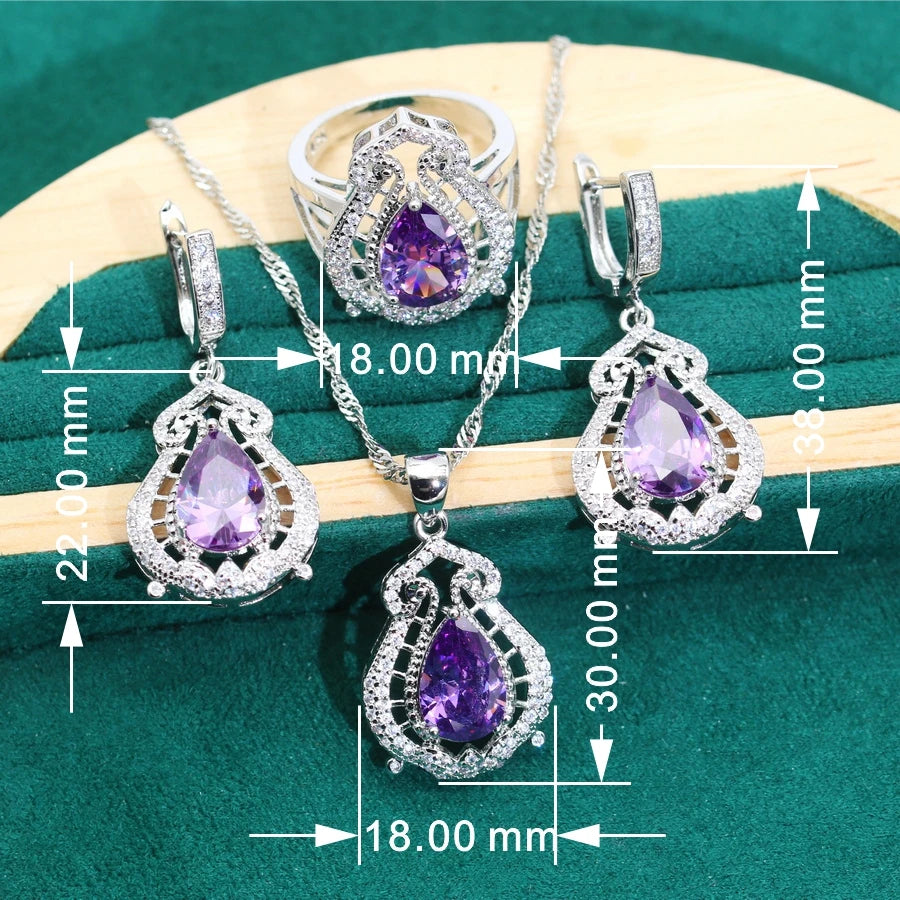 XOTICA 2024 New Purple Zirconia 925 Silver Women's Jewelry Sets Wedding Earrings Rings Pendant Necklace-for Parties Engagements