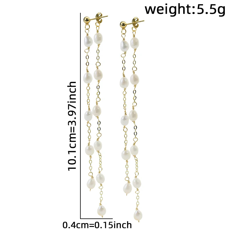 Natural Freshwater Pearl Copper Bead Chain Earrings Handmade Design Earrings Banquet Wife Women's Jewelry GE1732