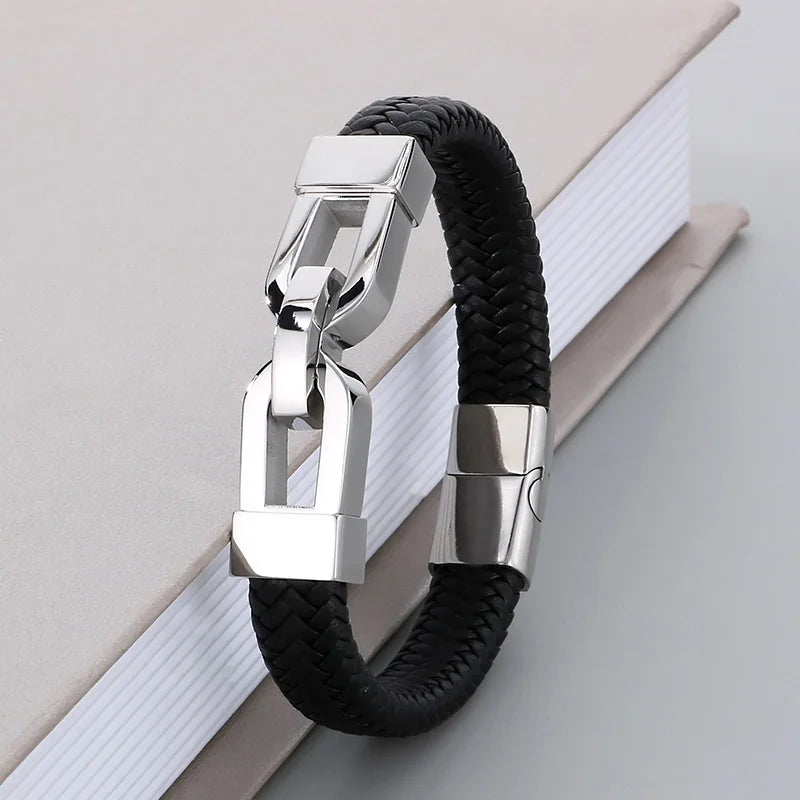 REBEL 210mm Vintage Premium Stainless Steel&Cowhide Leather Bracelet