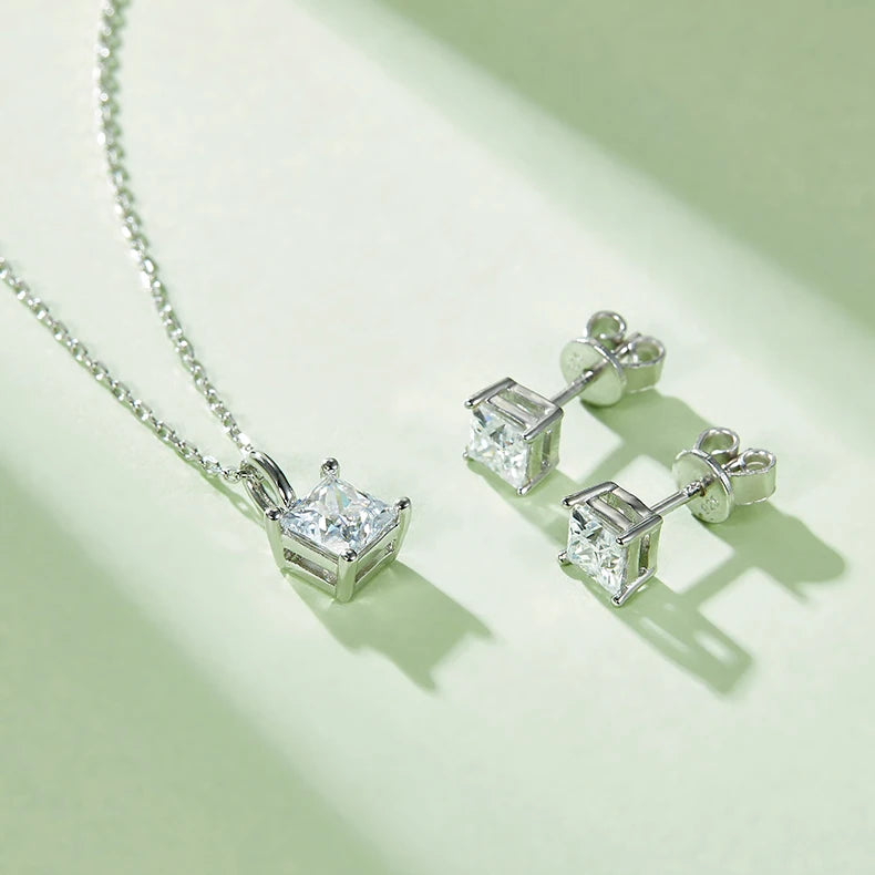 REDheart Hot Selling Fine 925 Sterling Silver Necklace Earrings Jewelry Sets Diamond Emerald Cut D Color Moissanite Wedding Jewelry Sets