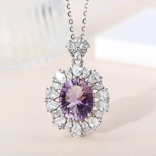 Gioiellieri Fine Jewelry 925 Silver Pendant Necklace for Women Natural Amethyst Pendant