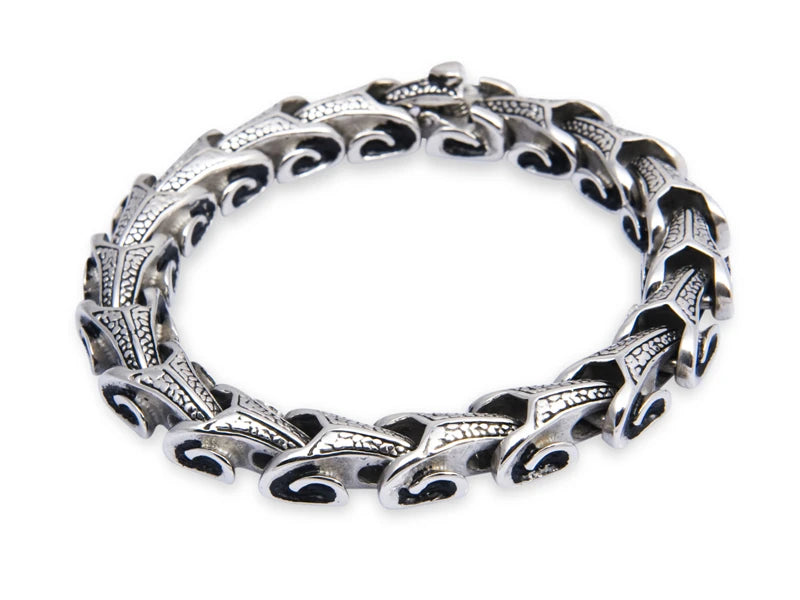 REBEL VIKING Snake Link Chain Bracelet – 11mm Silver Stainless Steel
