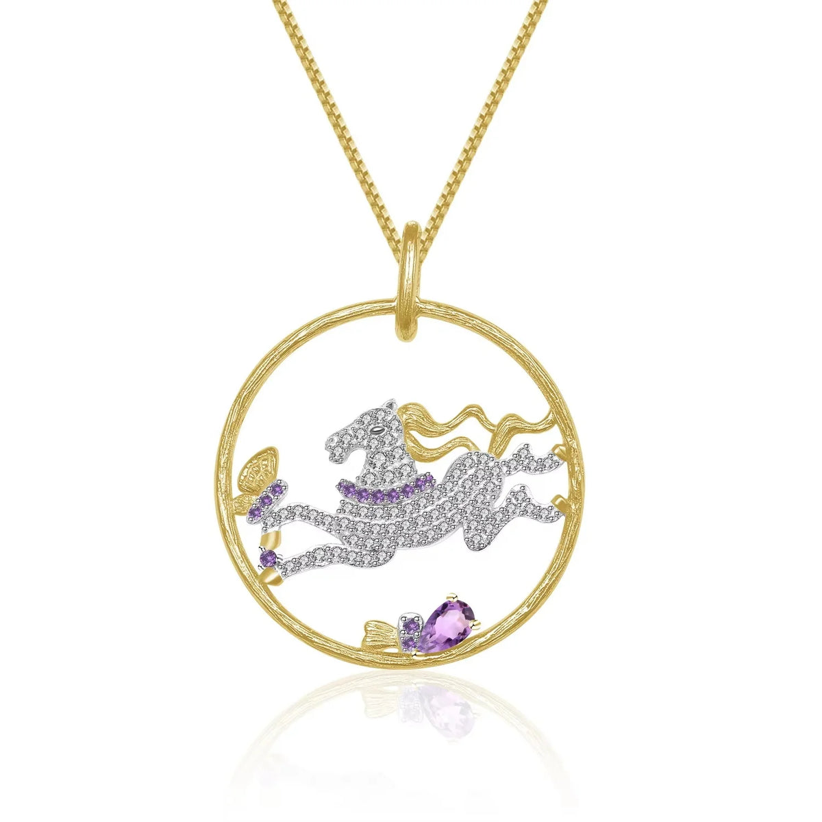 ArtistA Abiding Multiple-Style Available 925 Sterling Silver Gold Plated Filigree Craftsmanship Natural Amethyst Pendant Choker Necklace
