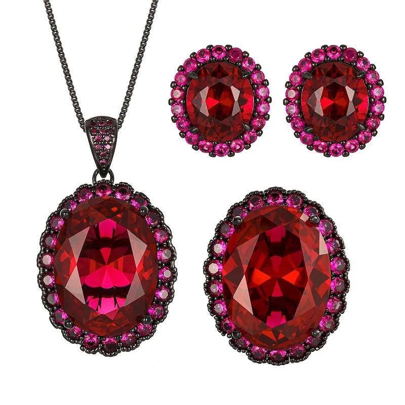 Gemfiori 2025 New Jewelry Brass Gold Plated Dove Blood Red Zircon Advanced Oval Set for Women