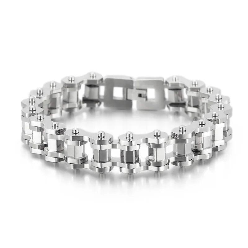VIKING Mens Retro Bicycle Chain Bangle Bracelet – Silver, Gold & Black