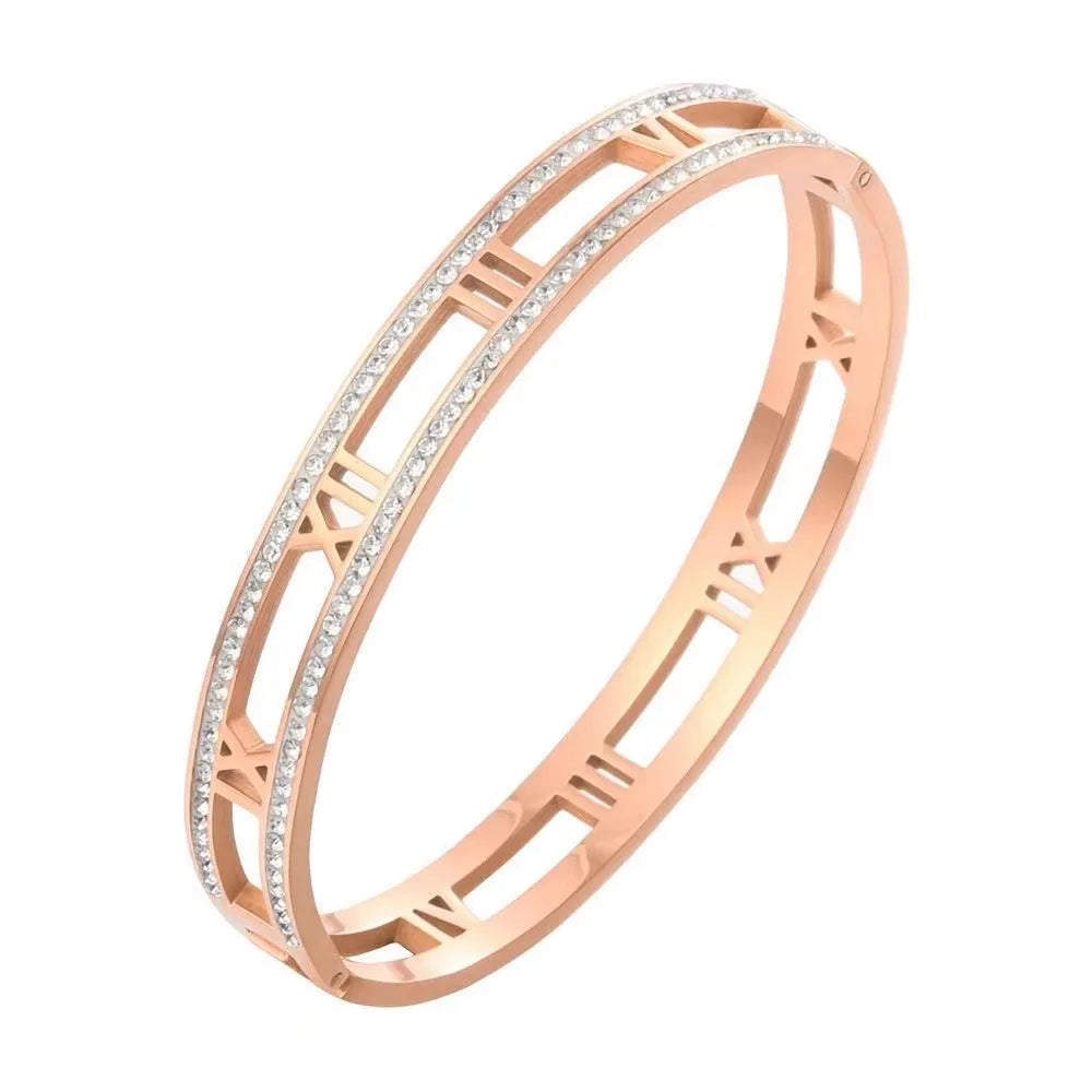 S&S Titanium Steel Roman Numeral Charm Bracelet | Gold, Rose Gold & White