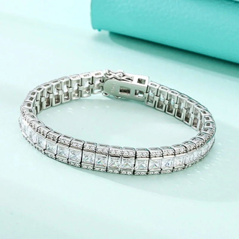 BOCAI S925 Sterling Silver Bracelets for Women Men 9mm Byzantine Chain Inlay Sandwich Colorful Zircon Bangle Jewelry Wholesale