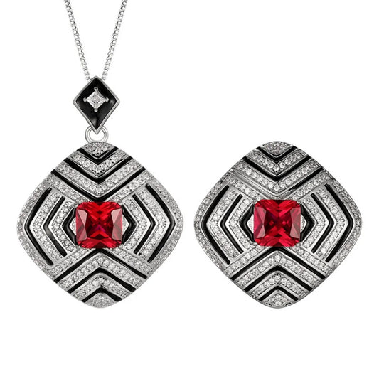 S&S Gold Plated Red Corundum Square Zircon Pendant & Ring Set – Collection