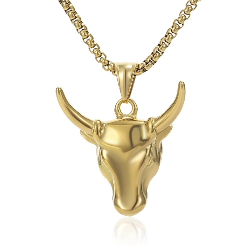 Hip Hop Cattle OX Head 316 Stainless Steel Pvd 18K Gold Plated Pendant Jewelry Fashion Jewelry Necklaces for Men Women Wholesale