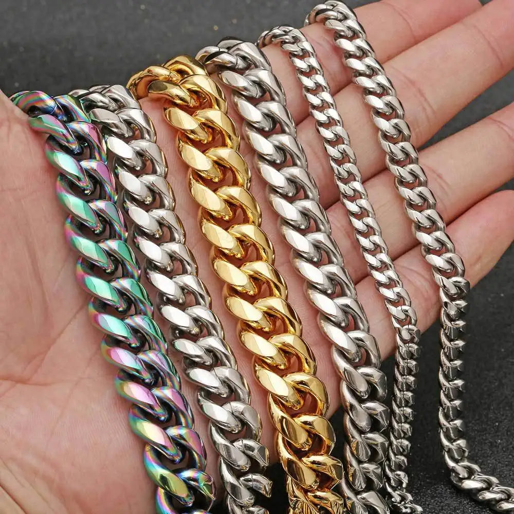 BiG-BOSS HipHop Jewelry 316L 18k Gold Plated Stainless Steel Gift Necklace for Men Cuban Link Chain Party