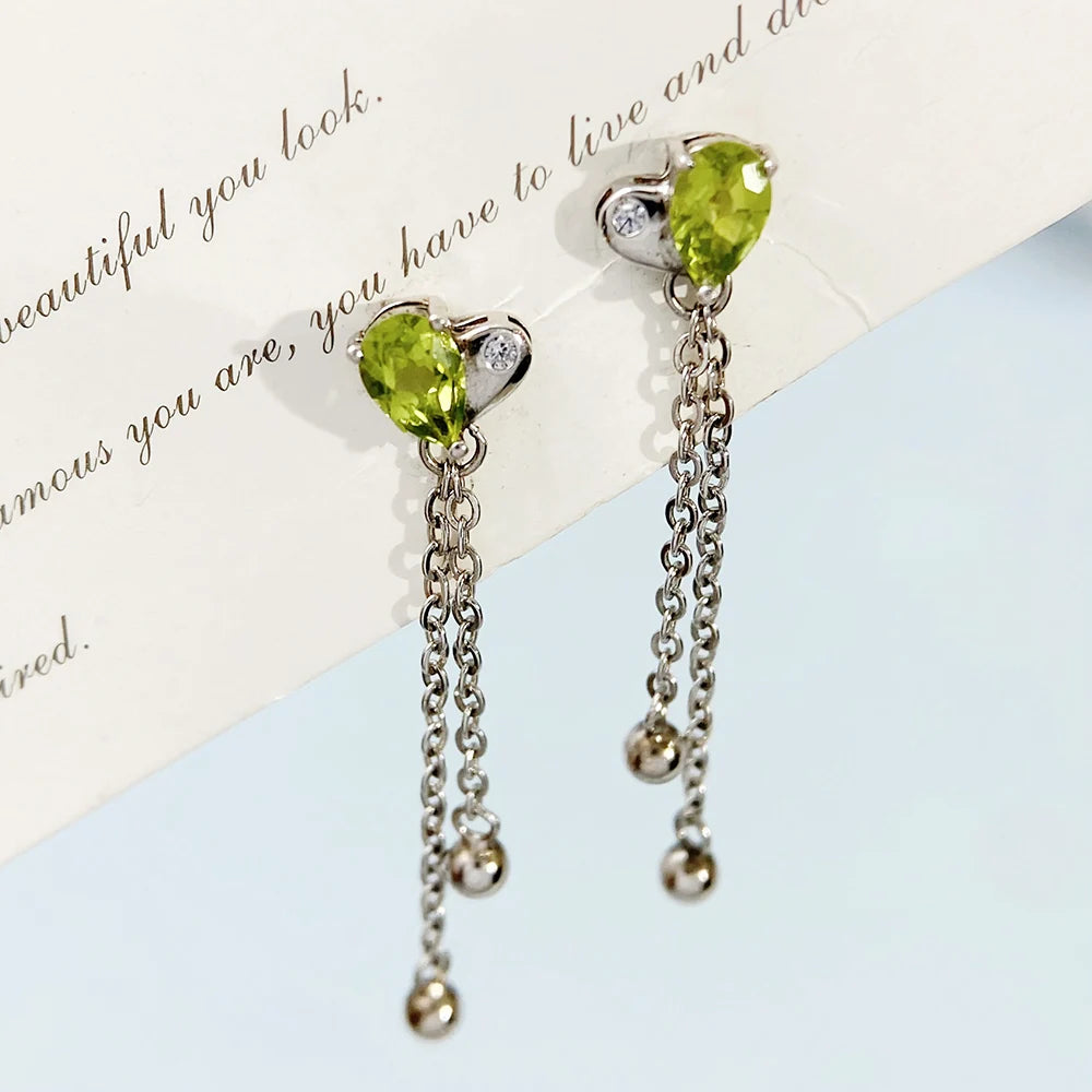 Gioiellieri Natural Peridot Drop Earrings with Sterling Silver 925 Jewelry for Women Fine Jewelry Fashion Accessories Wedding Gift