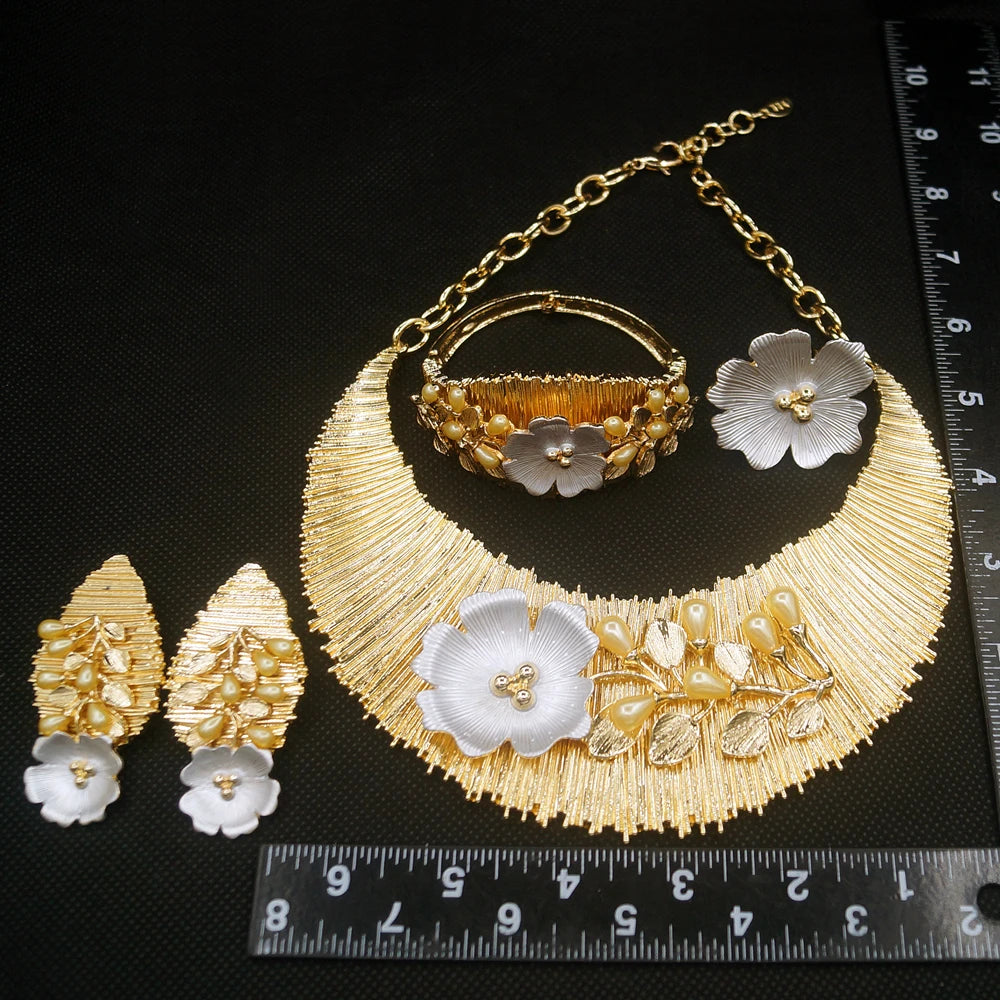 Zhuerrui Italian Gold Designs Jewellery Set African Necklace Bangles Jewelry Sets 24k Gold Copper Women Jewelry Set H00501
